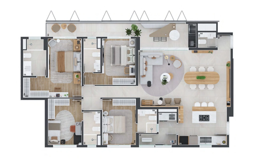 Planta Tipo A - 4 Suítes