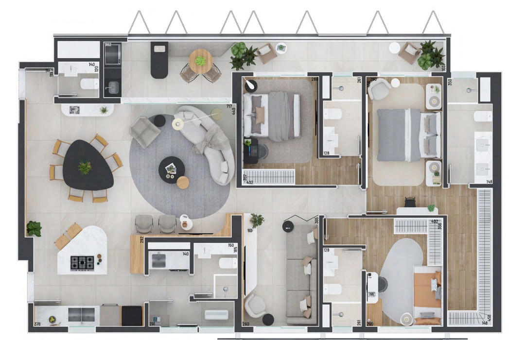 Planta Tipo B - 3 Suítes