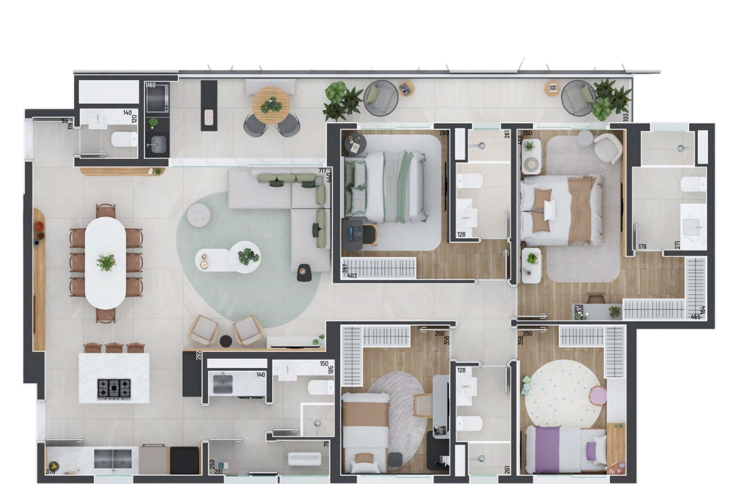 Planta Tipo D - 4 Quartos